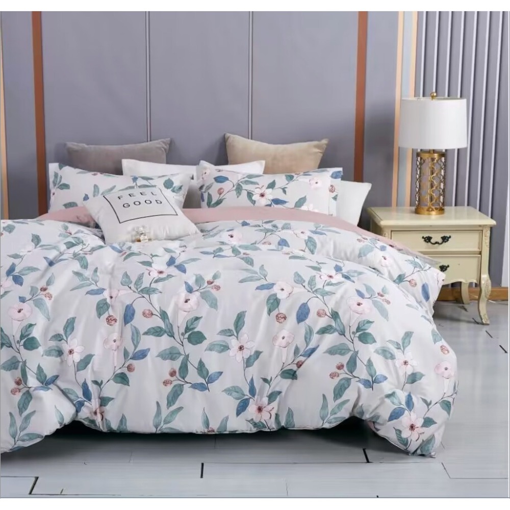 Tess Red Gray Floral‎ 100% Cotton Reversible Comforter Set King Cottage Romantic